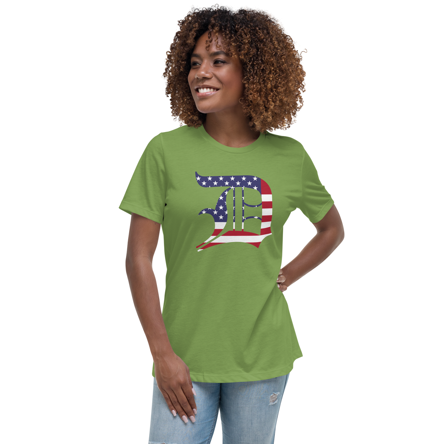 Detroit 'Old English D' T-Shirt (Patriotic Edition) | Women's Relaxed Fit