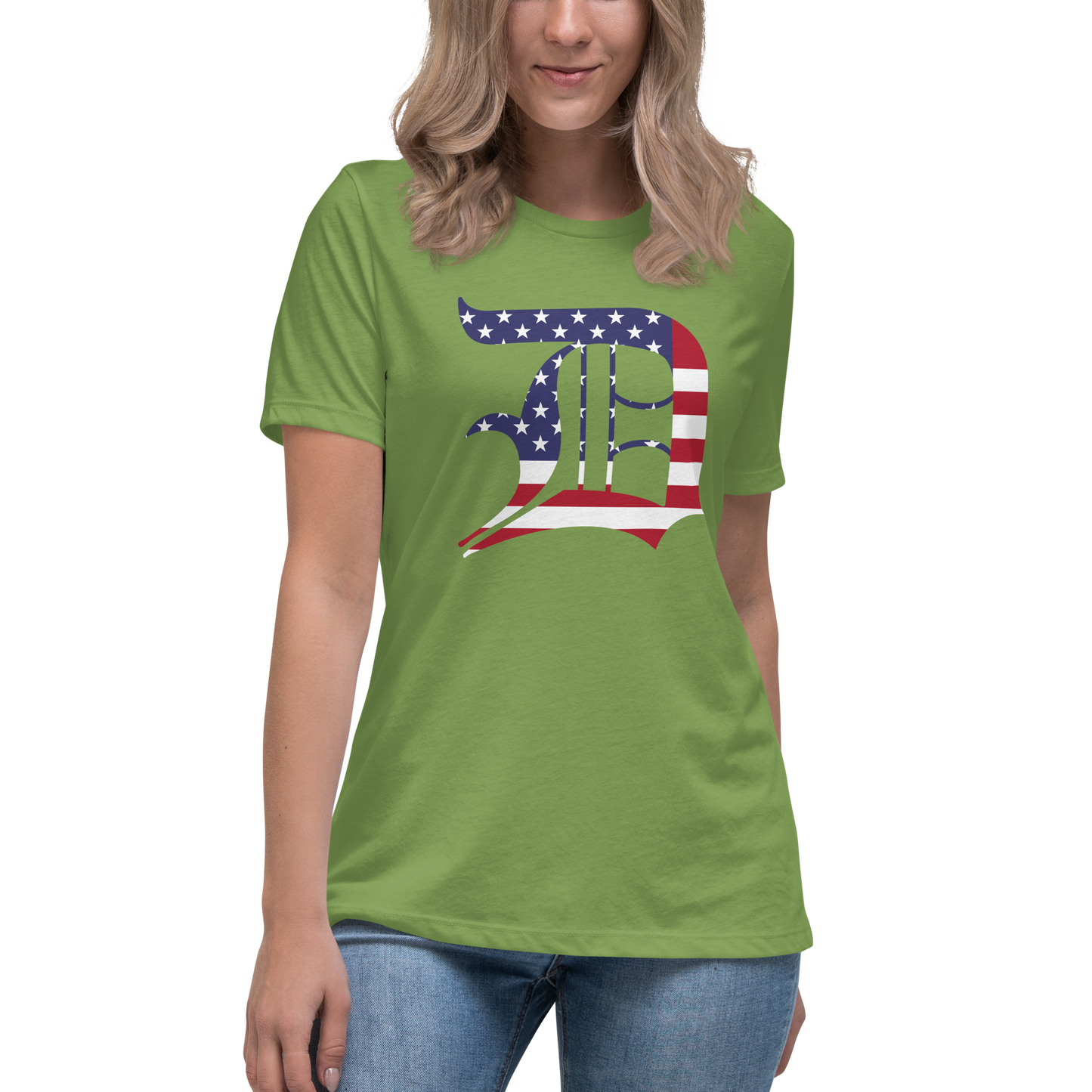 Detroit 'Old English D' T-Shirt (Patriotic Edition) | Women's Relaxed Fit