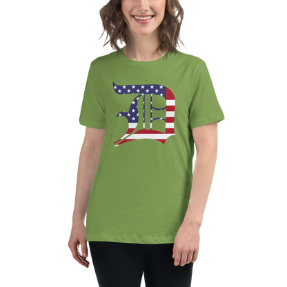 Detroit 'Old English D' T-Shirt (Patriotic Edition) | Women's Relaxed Fit