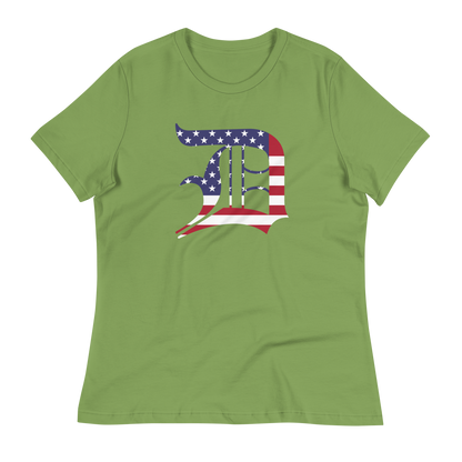 Detroit 'Old English D' T-Shirt (Patriotic Edition) | Women's Relaxed Fit