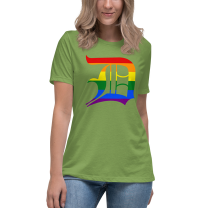 Detroit 'Old English D' T-Shirt (Rainbow Pride Edition) | Women's Relaxed Fit