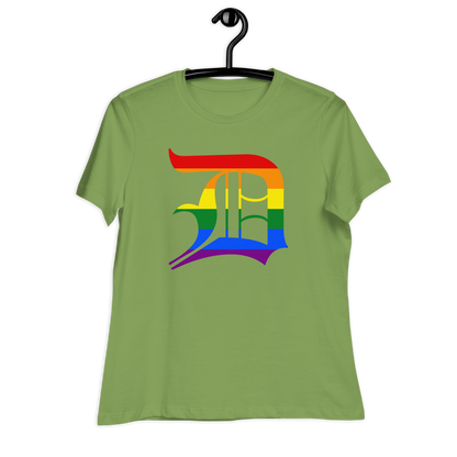 Detroit 'Old English D' T-Shirt (Rainbow Pride Edition) | Women's Relaxed Fit