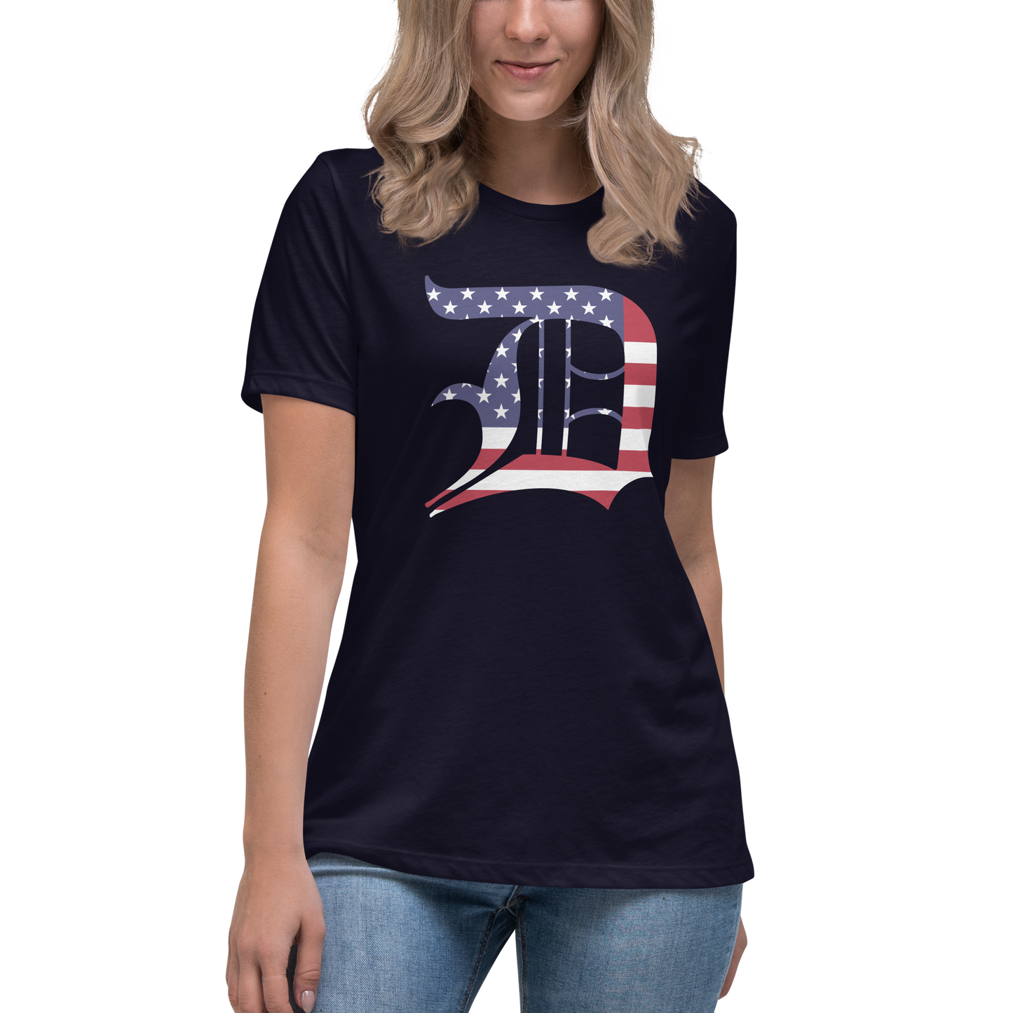 Detroit 'Old English D' T-Shirt (Patriotic Edition) | Women's Relaxed Fit