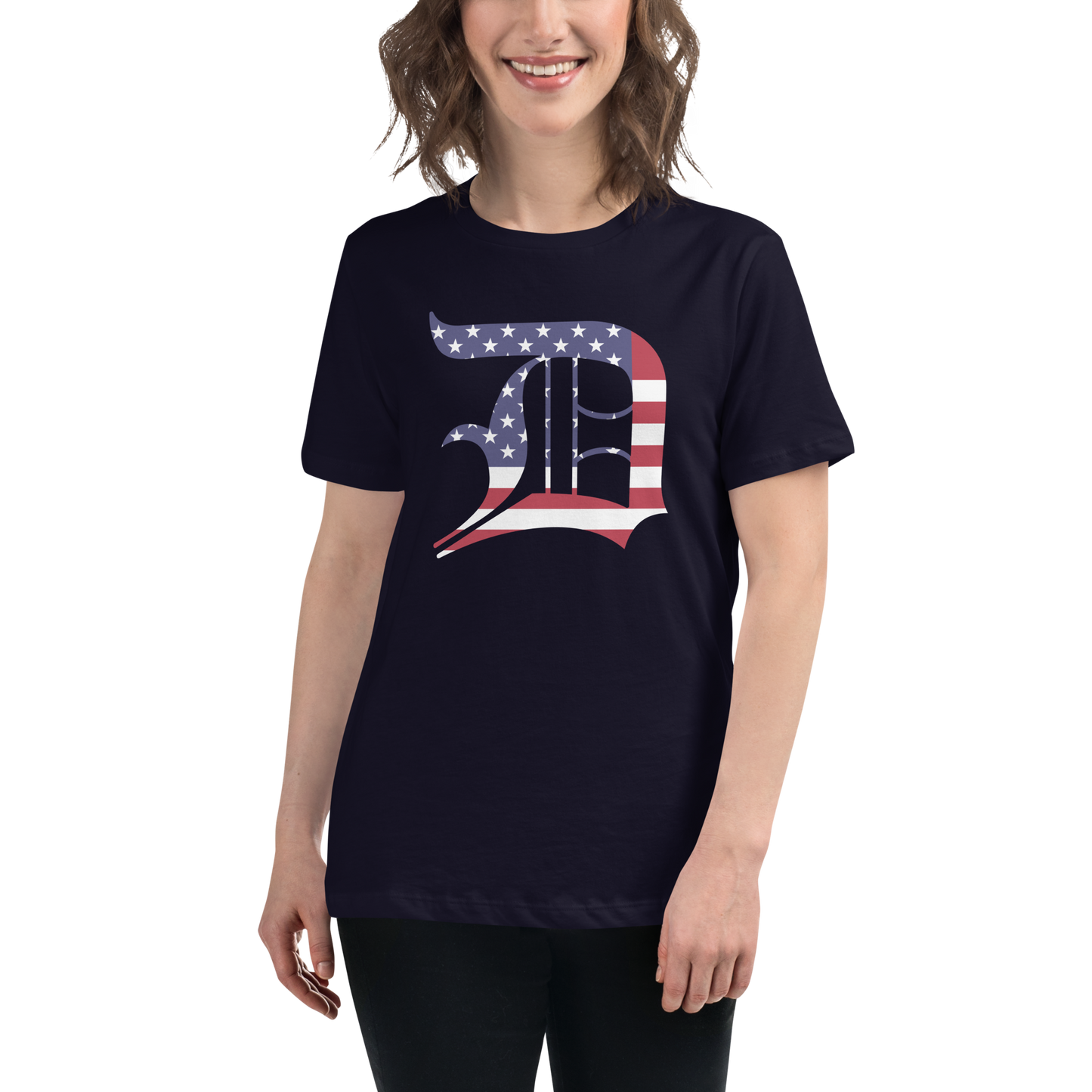 Detroit 'Old English D' T-Shirt (Patriotic Edition) | Women's Relaxed Fit