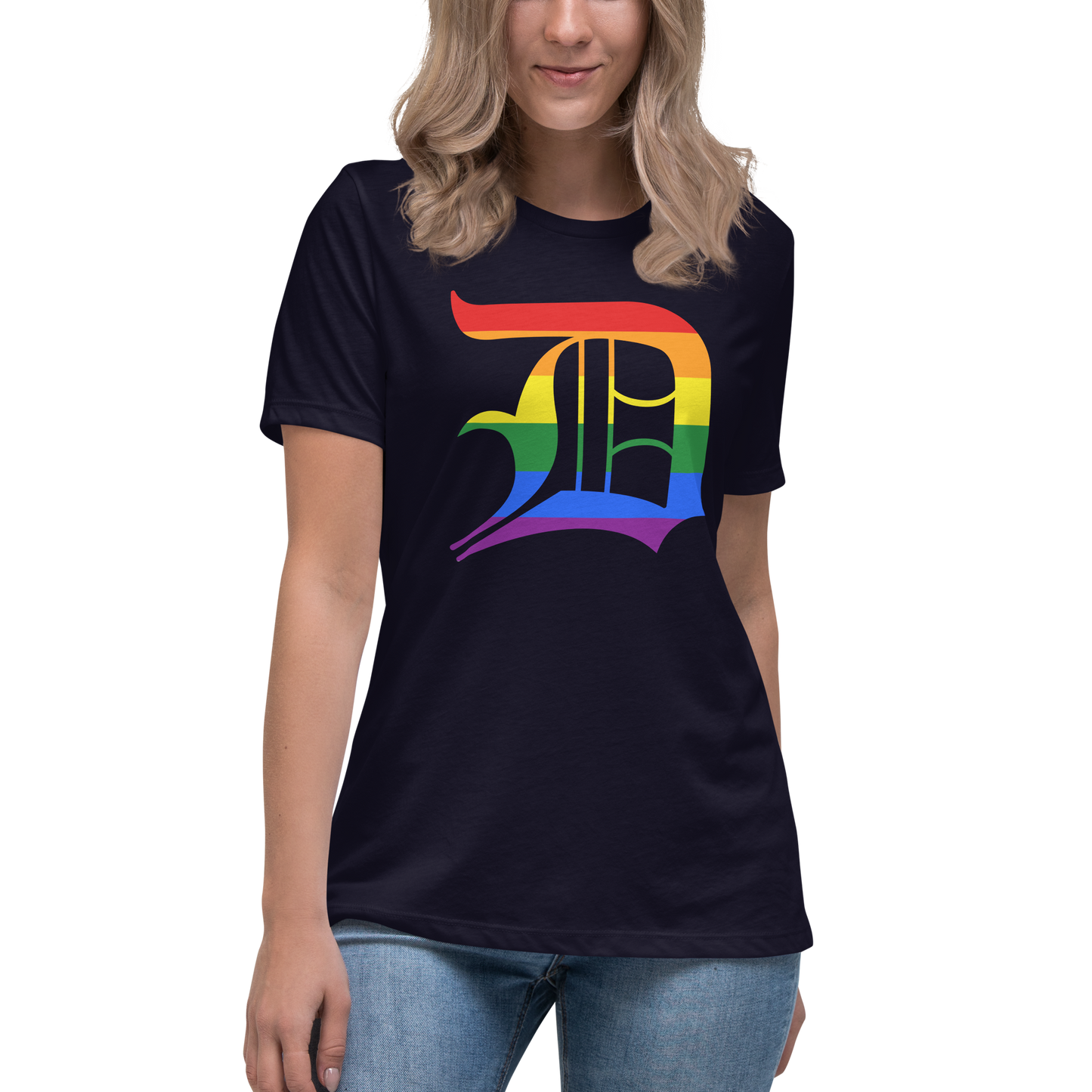 Detroit 'Old English D' T-Shirt (Rainbow Pride Edition) | Women's Relaxed Fit