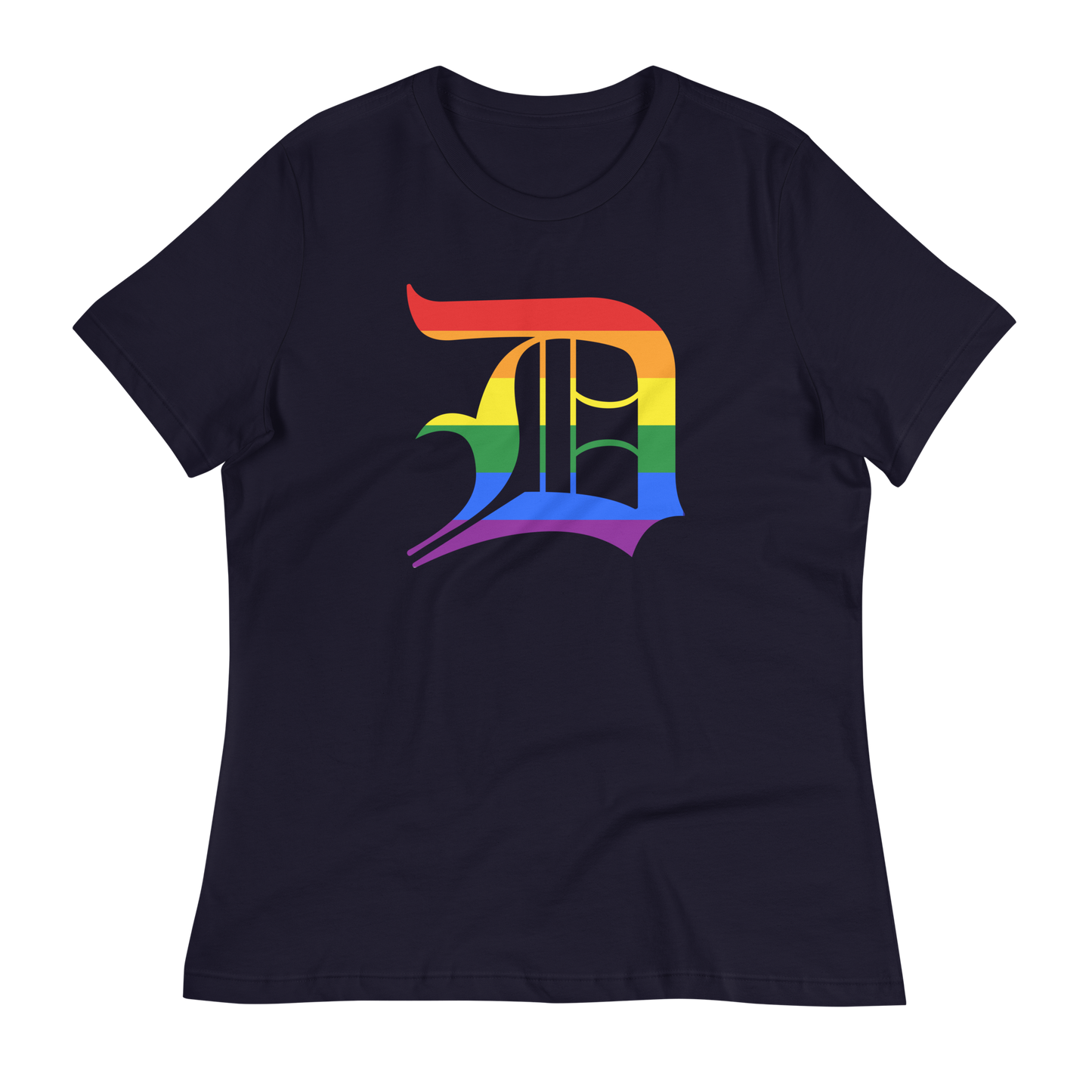 Detroit 'Old English D' T-Shirt (Rainbow Pride Edition) | Women's Relaxed Fit