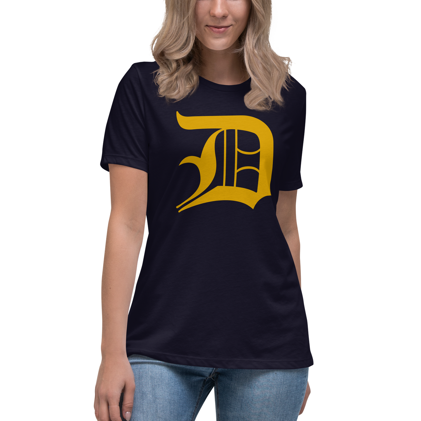 Detroit 'Old English D' T-Shirt (Gold) | Women's Relaxed Fit