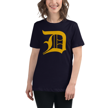 Detroit 'Old English D' T-Shirt (Gold) | Women's Relaxed Fit