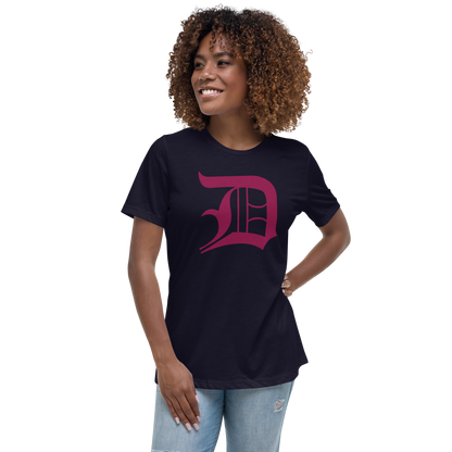 Detroit 'Old English D' T-Shirt (Ruby Red) | Women's Relaxed Fit