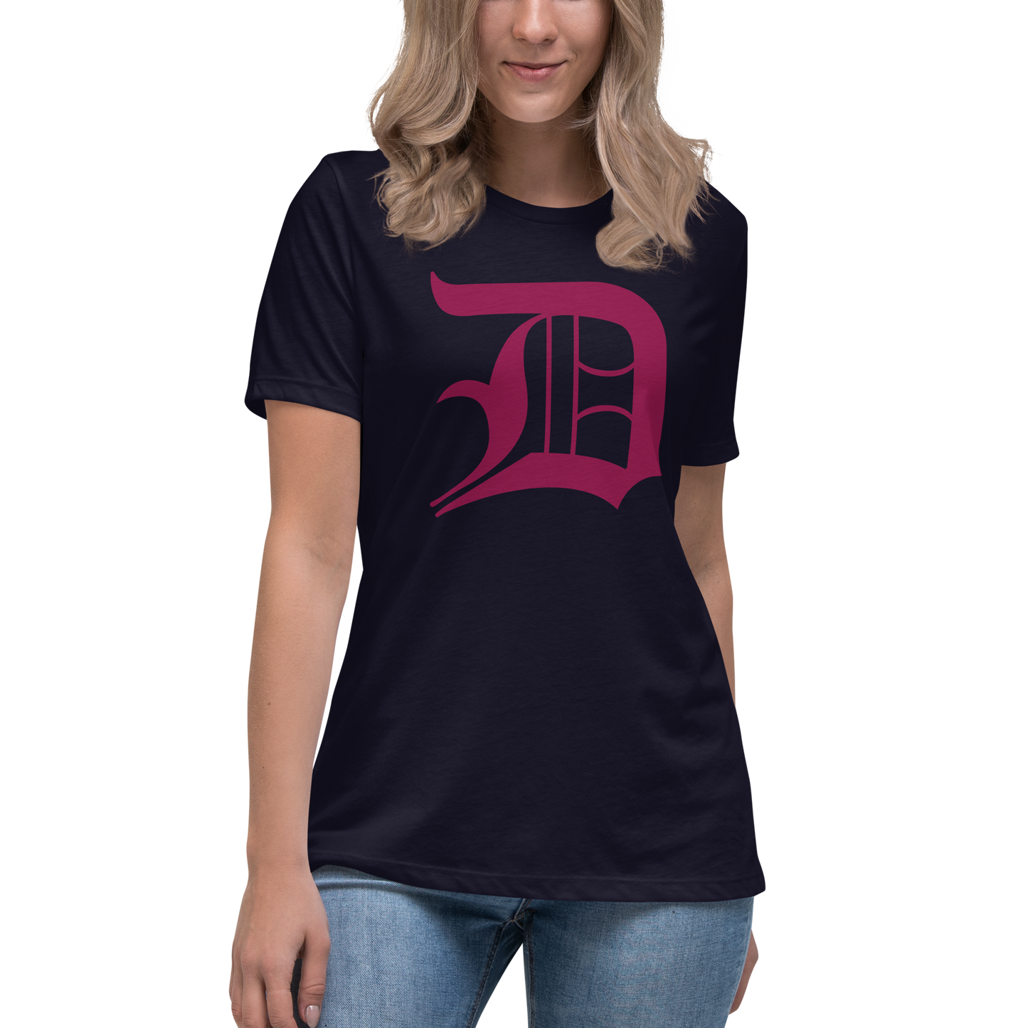 Detroit 'Old English D' T-Shirt (Ruby Red) | Women's Relaxed Fit