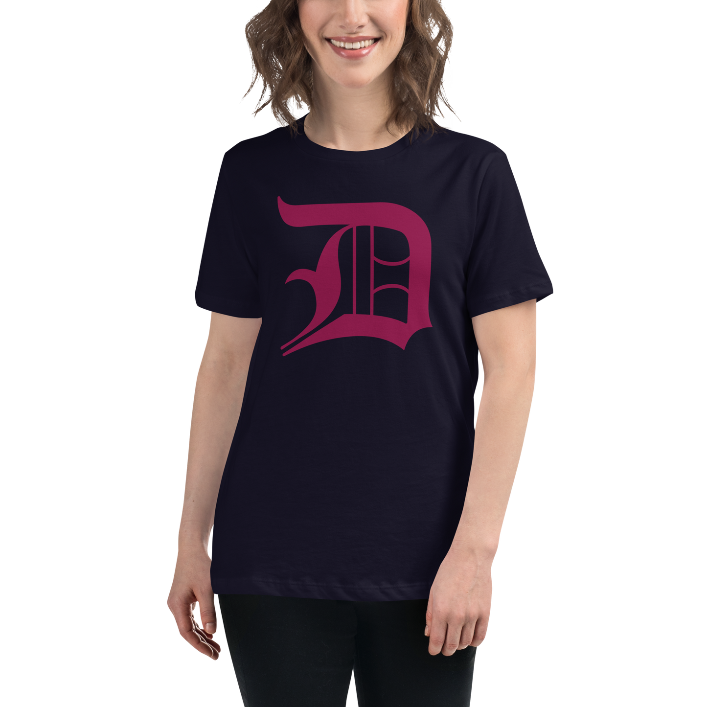 Detroit 'Old English D' T-Shirt (Ruby Red) | Women's Relaxed Fit