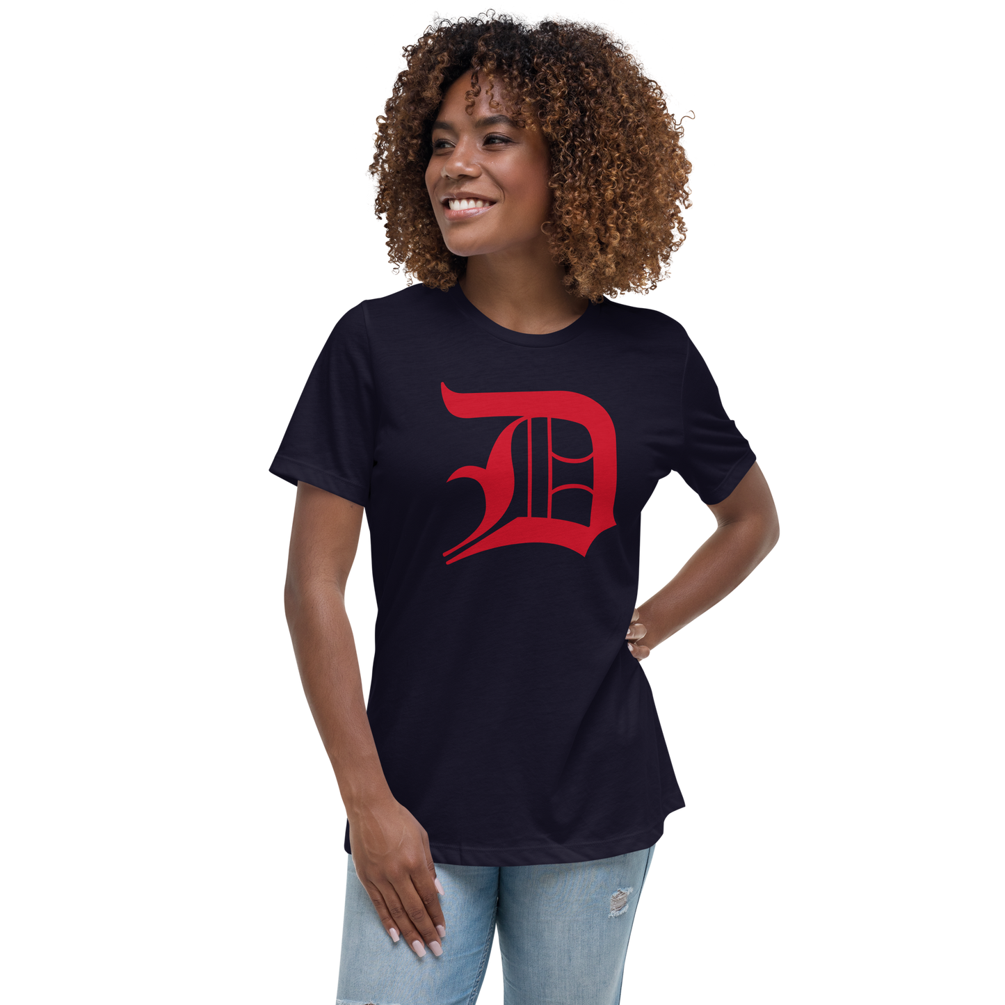 Detroit 'Old English D' T-Shirt (Aliform Red) | Women's Relaxed Fit