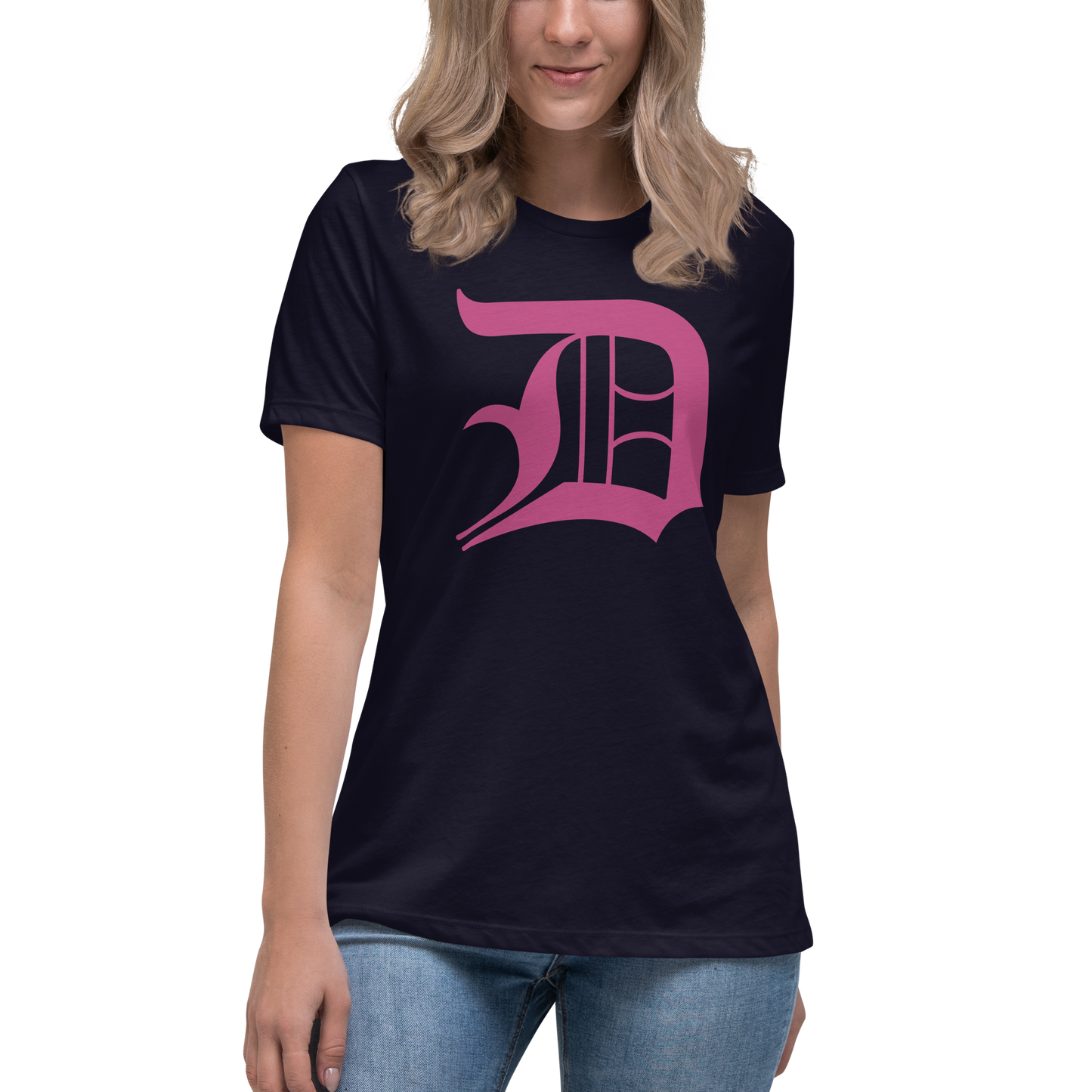 Detroit 'Old English D' T-Shirt (Apple Blossom Pink) | Women's Relaxed Fit