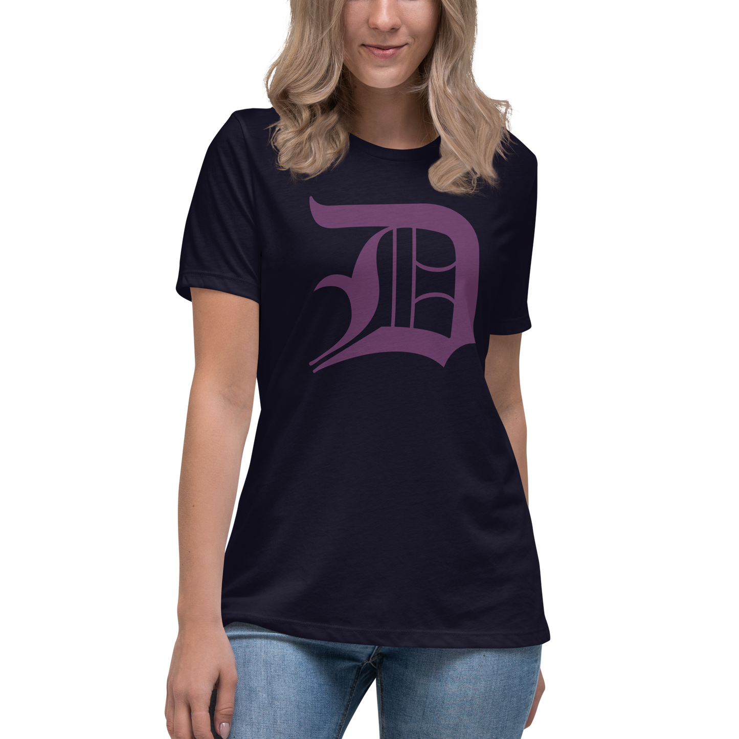 Detroit 'Old English D' T-Shirt (Plum) | Women's Relaxed Fit