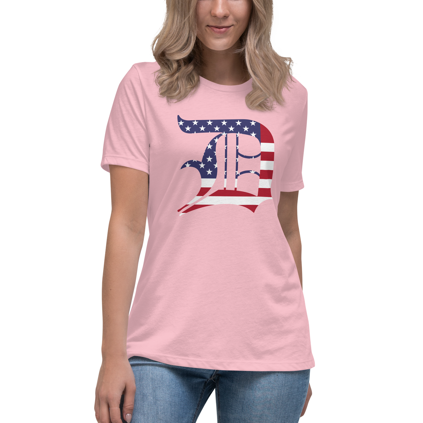 Detroit 'Old English D' T-Shirt (Patriotic Edition) | Women's Relaxed Fit