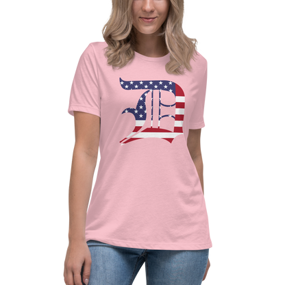 Detroit 'Old English D' T-Shirt (Patriotic Edition) | Women's Relaxed Fit