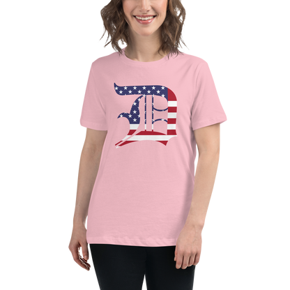 Detroit 'Old English D' T-Shirt (Patriotic Edition) | Women's Relaxed Fit