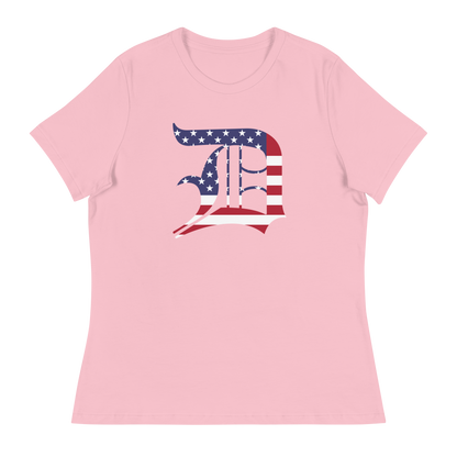 Detroit 'Old English D' T-Shirt (Patriotic Edition) | Women's Relaxed Fit