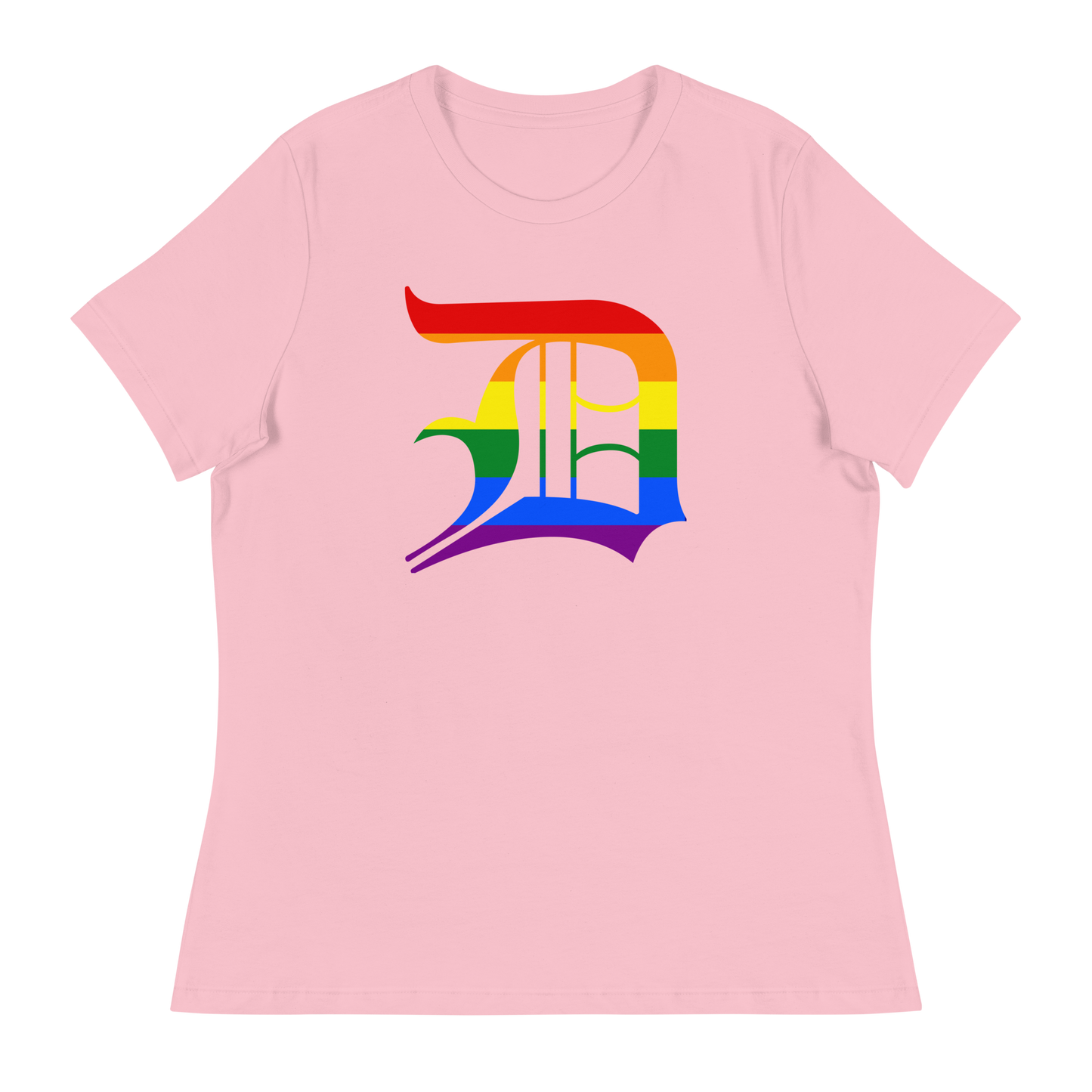 Detroit 'Old English D' T-Shirt (Rainbow Pride Edition) | Women's Relaxed Fit