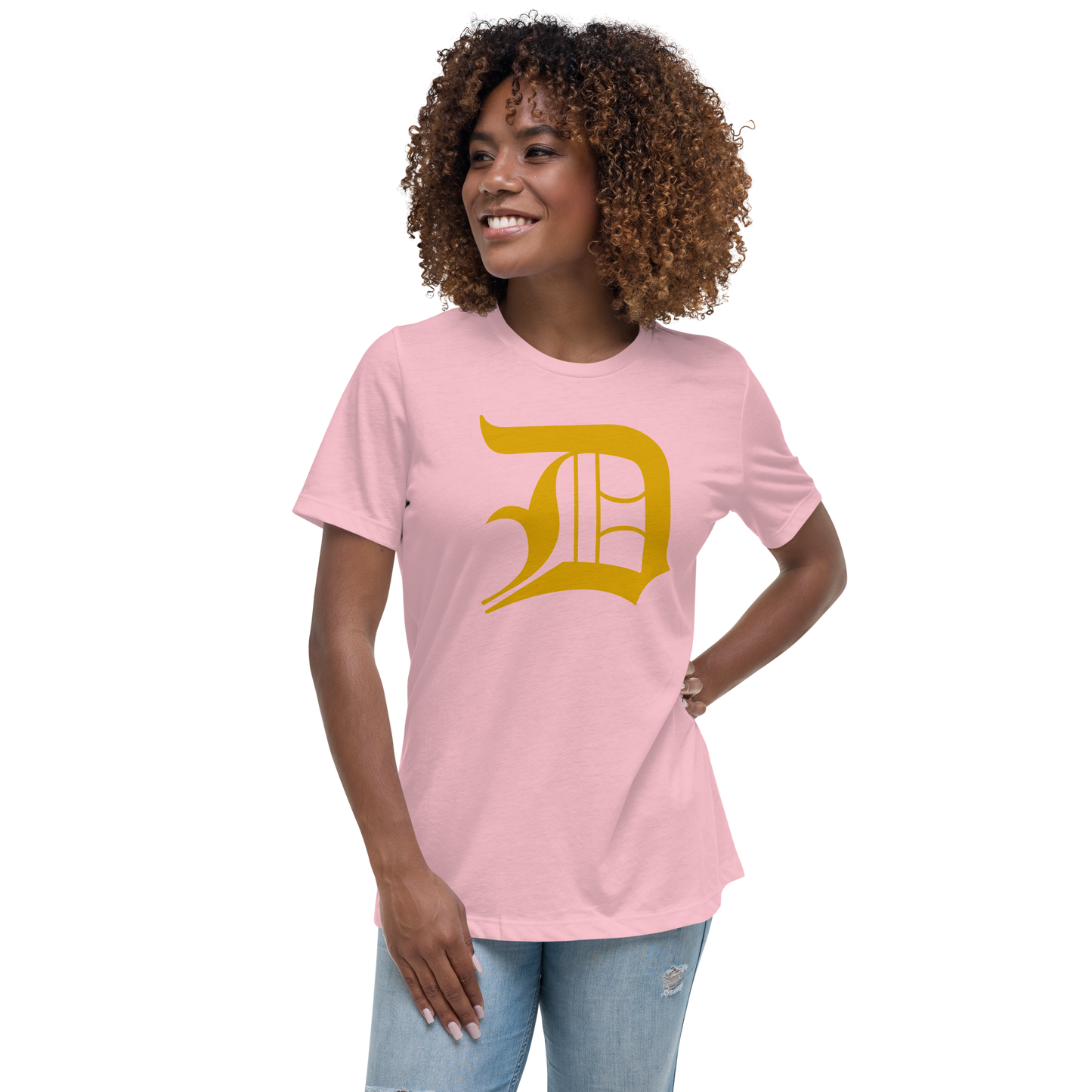 Detroit 'Old English D' T-Shirt (Gold) | Women's Relaxed Fit