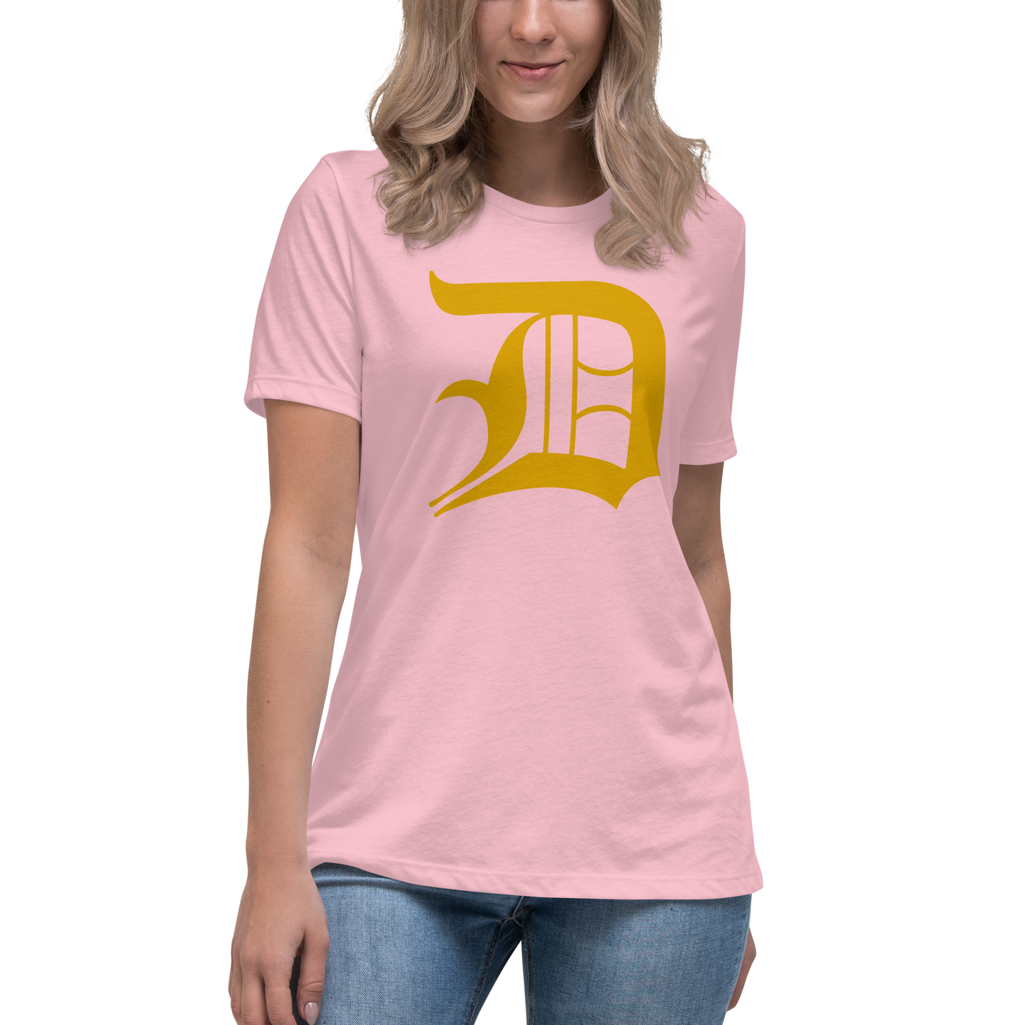 Detroit 'Old English D' T-Shirt (Gold) | Women's Relaxed Fit