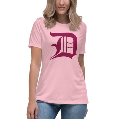 Detroit 'Old English D' T-Shirt (Ruby Red) | Women's Relaxed Fit