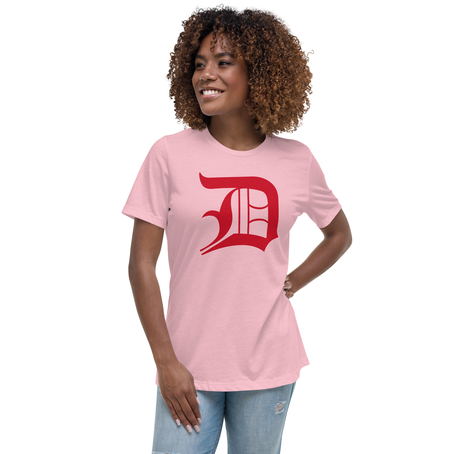 Detroit 'Old English D' T-Shirt (Aliform Red) | Women's Relaxed Fit