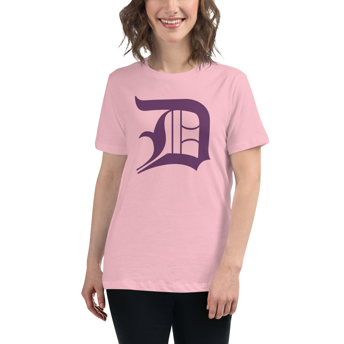 Detroit 'Old English D' T-Shirt (Plum) | Women's Relaxed Fit