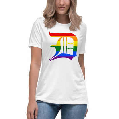 Detroit 'Old English D' T-Shirt (Rainbow Pride Edition) | Women's Relaxed Fit