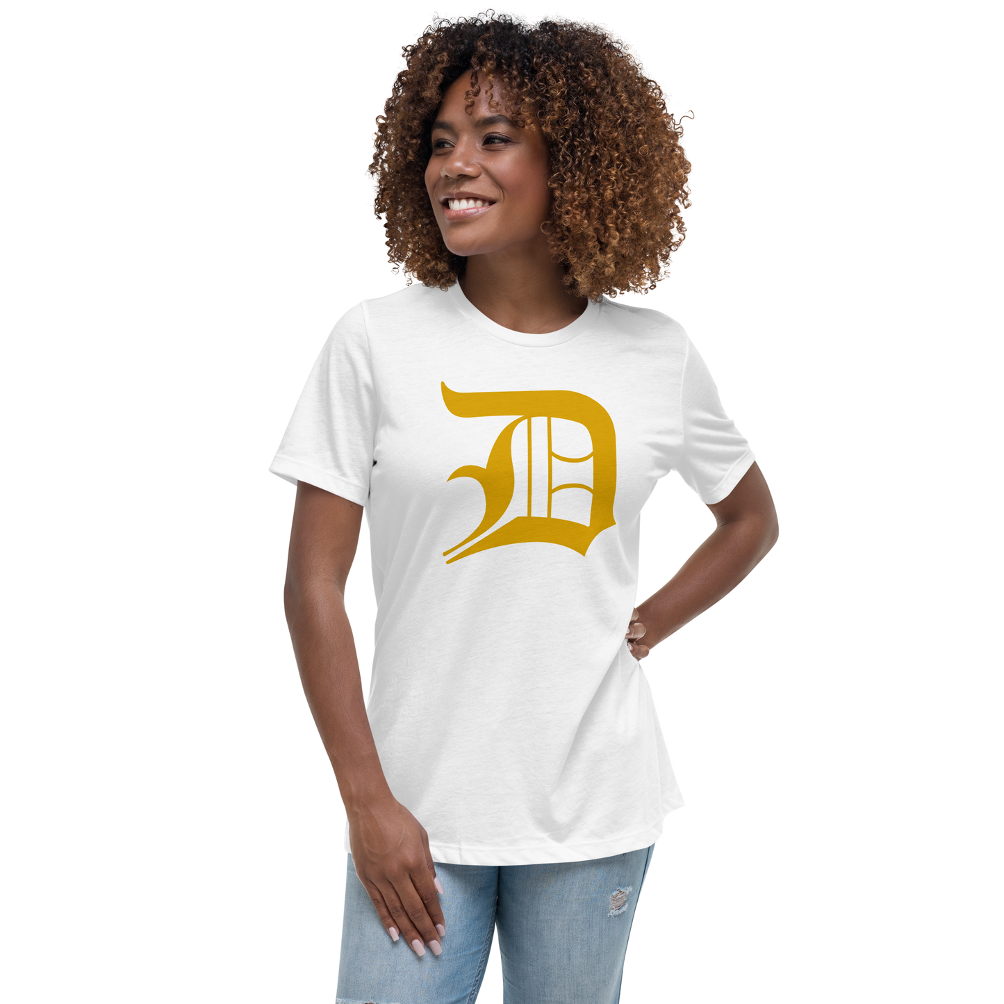 Detroit 'Old English D' T-Shirt (Gold) | Women's Relaxed Fit