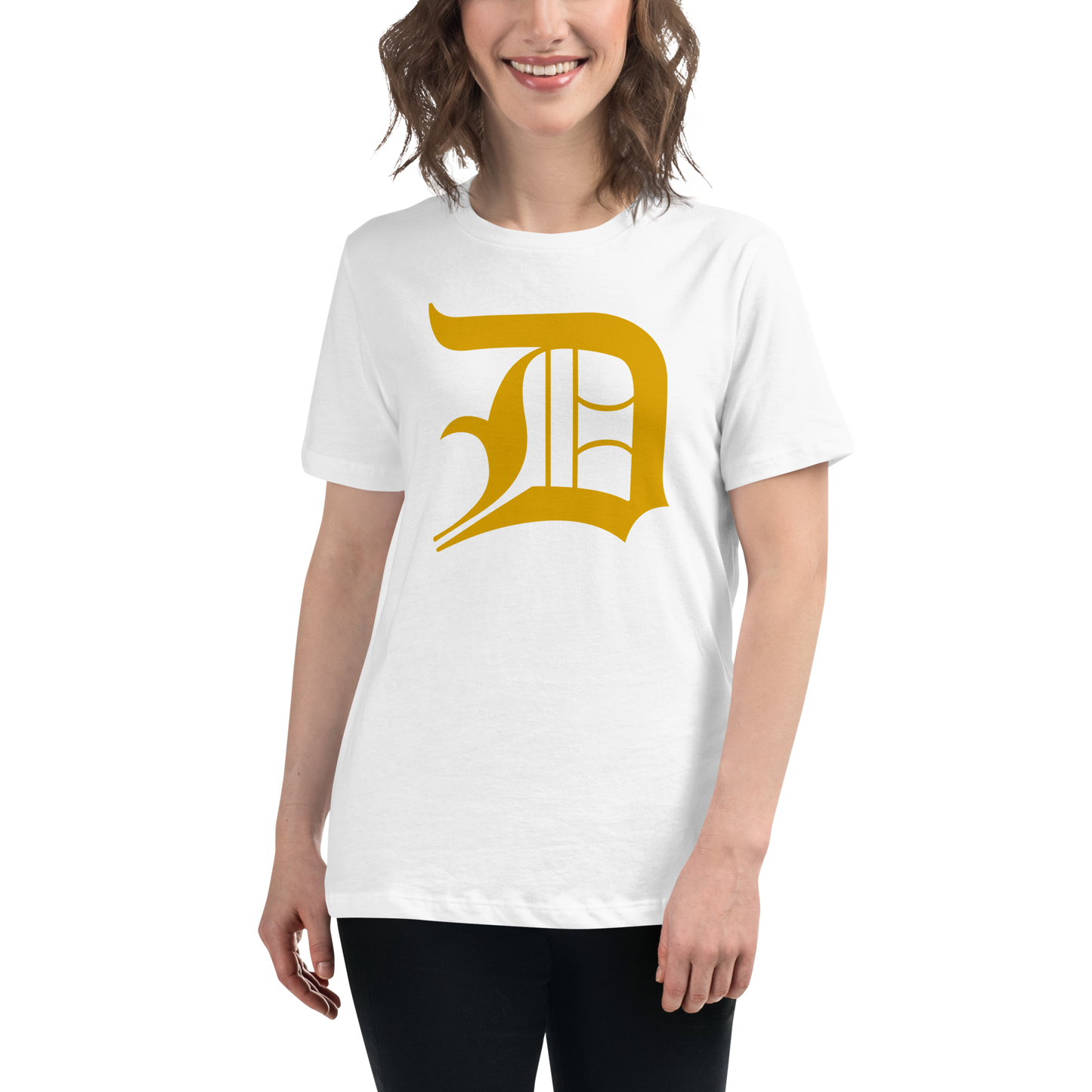 Detroit 'Old English D' T-Shirt (Gold) | Women's Relaxed Fit