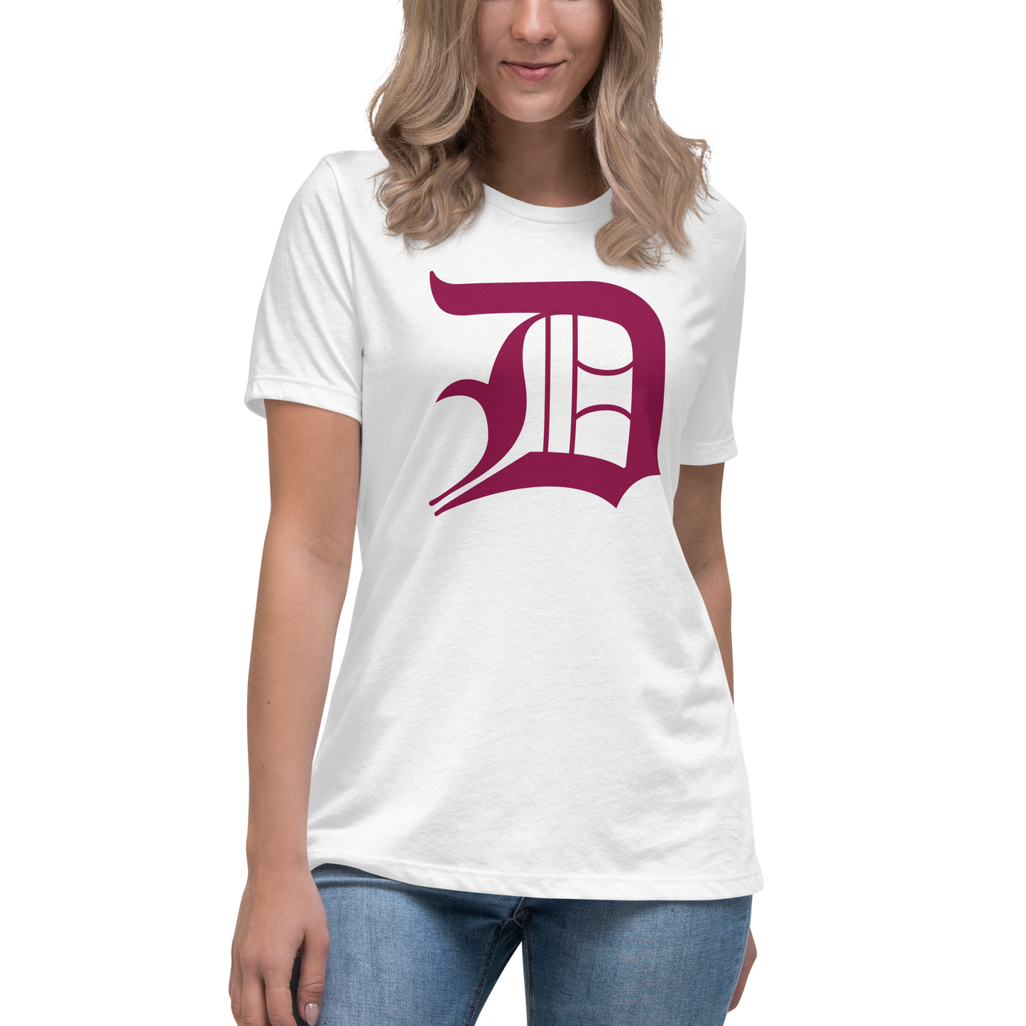 Detroit 'Old English D' T-Shirt (Ruby Red) | Women's Relaxed Fit