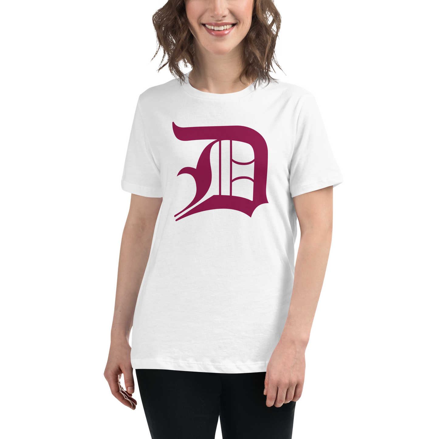 Detroit 'Old English D' T-Shirt (Ruby Red) | Women's Relaxed Fit