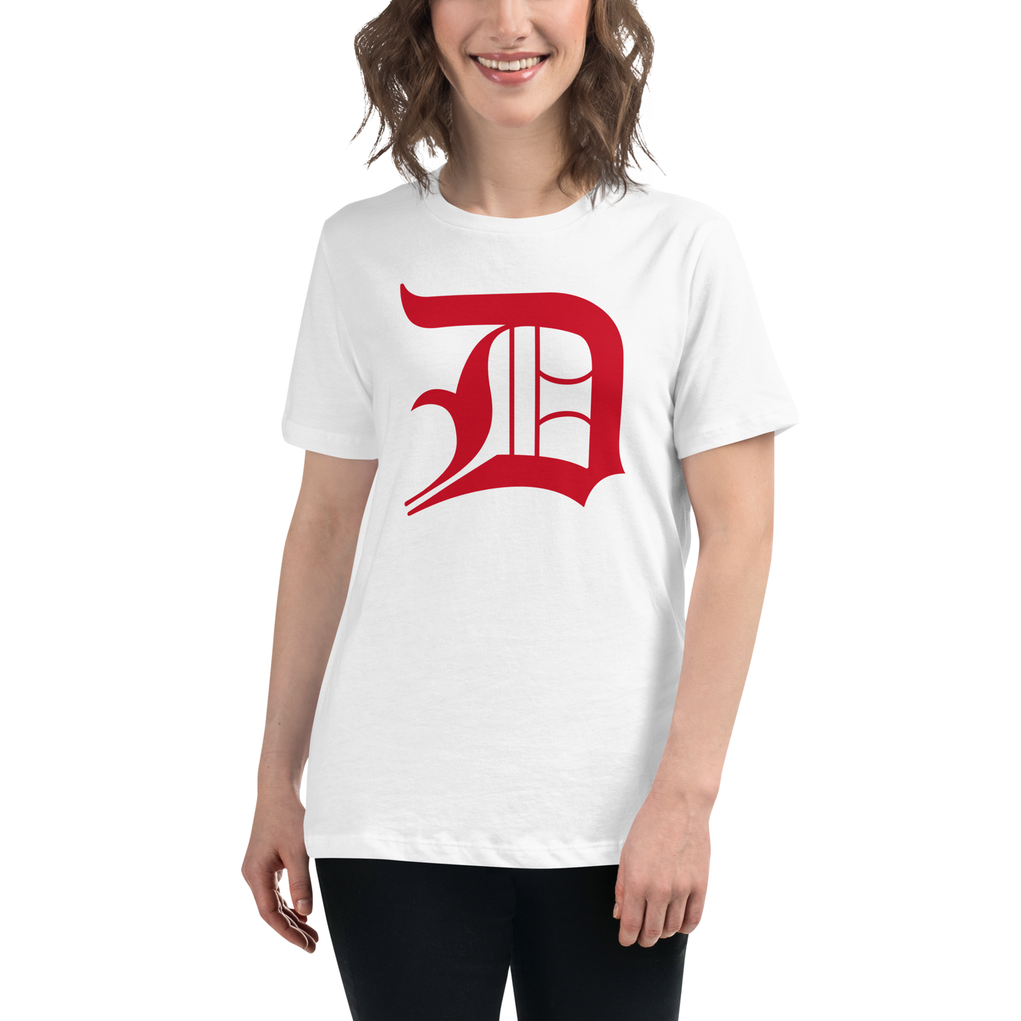 Detroit 'Old English D' T-Shirt (Aliform Red) | Women's Relaxed Fit