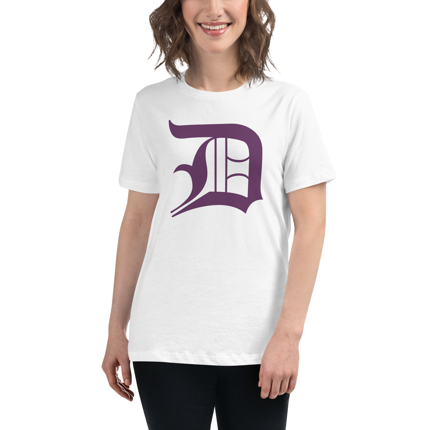 Detroit 'Old English D' T-Shirt (Plum) | Women's Relaxed Fit