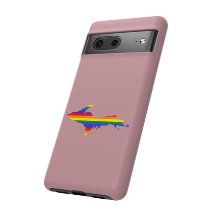 Michigan Upper Peninsula Tough Phone Case (Cherry Blossom Pink w/ UP Pride Flag Outline) | Samsung & Pixel Android