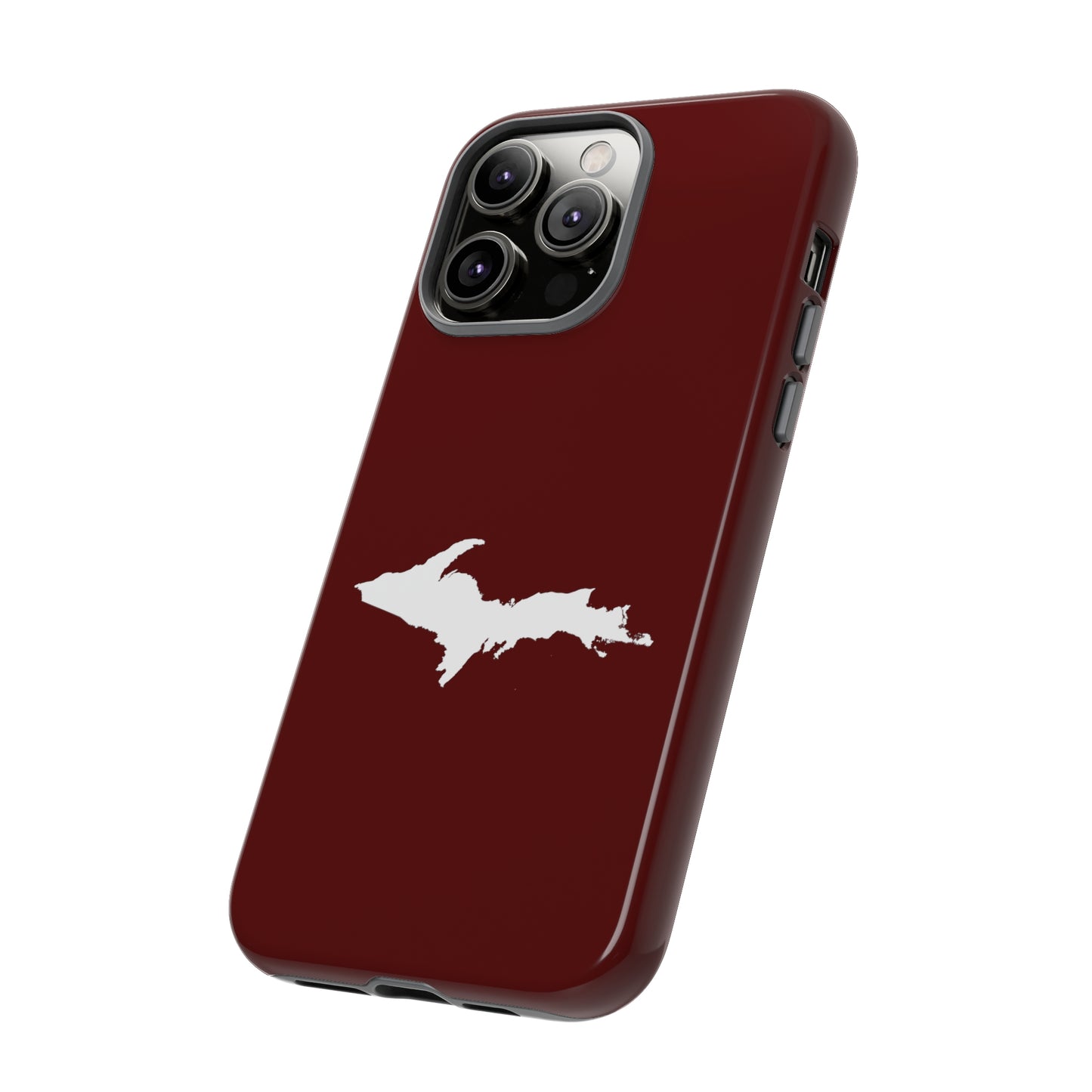 Michigan Upper Peninsula Tough Phone Case (Cherrywood Red w/ UP Outline) | Apple iPhone