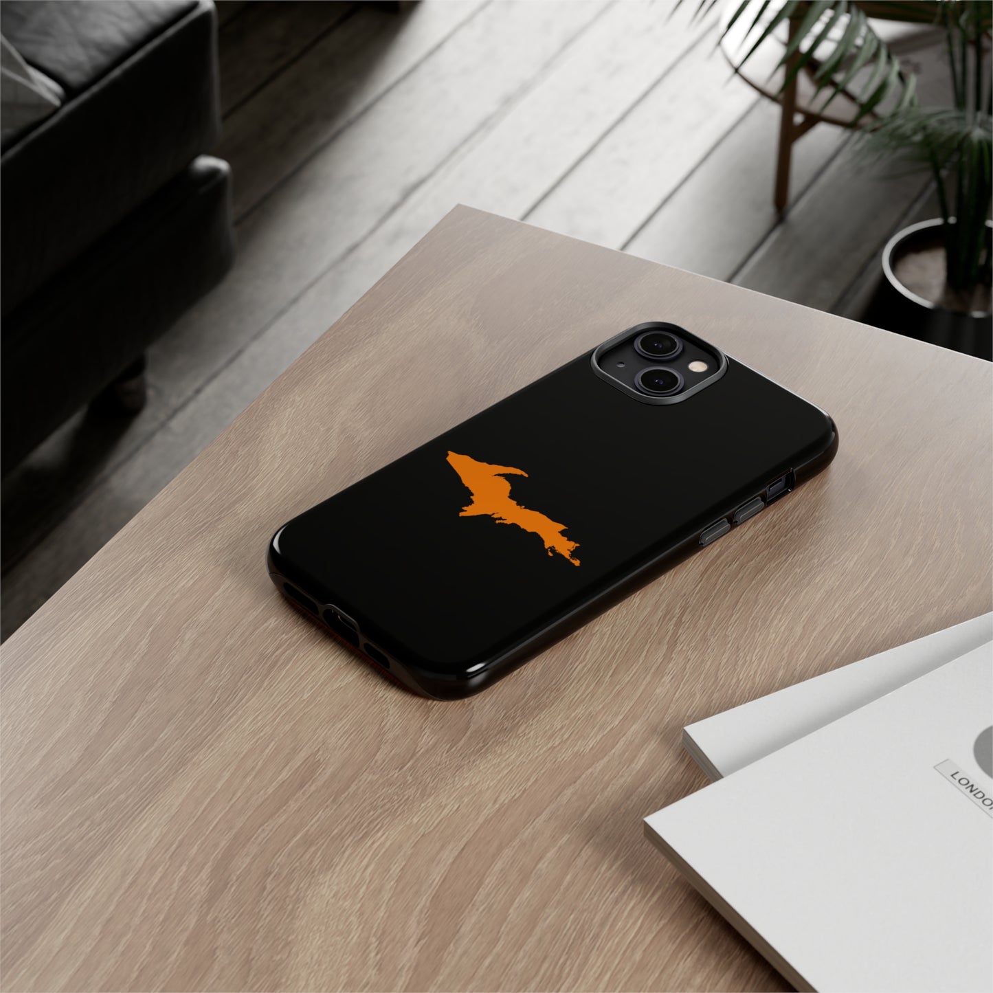 Michigan Upper Peninsula Tough Phone Case (Black w/ Orange UP Outline) | Apple iPhone