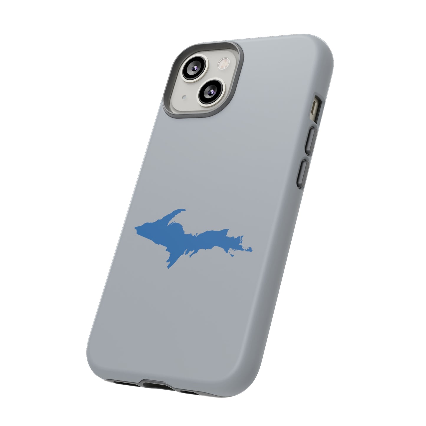 Michigan Upper Peninsula Tough Phone Case (Silver w/ Azure UP Outline) | Apple iPhone