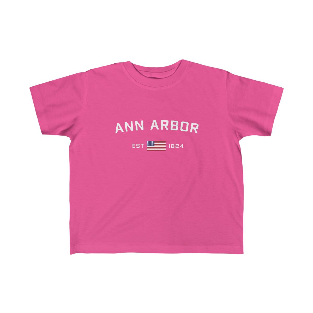 'Ann Arbor EST 1824' T-Shirt  (w/USA Flag Outline) | Toddler Short Sleeve - Circumspice Michigan