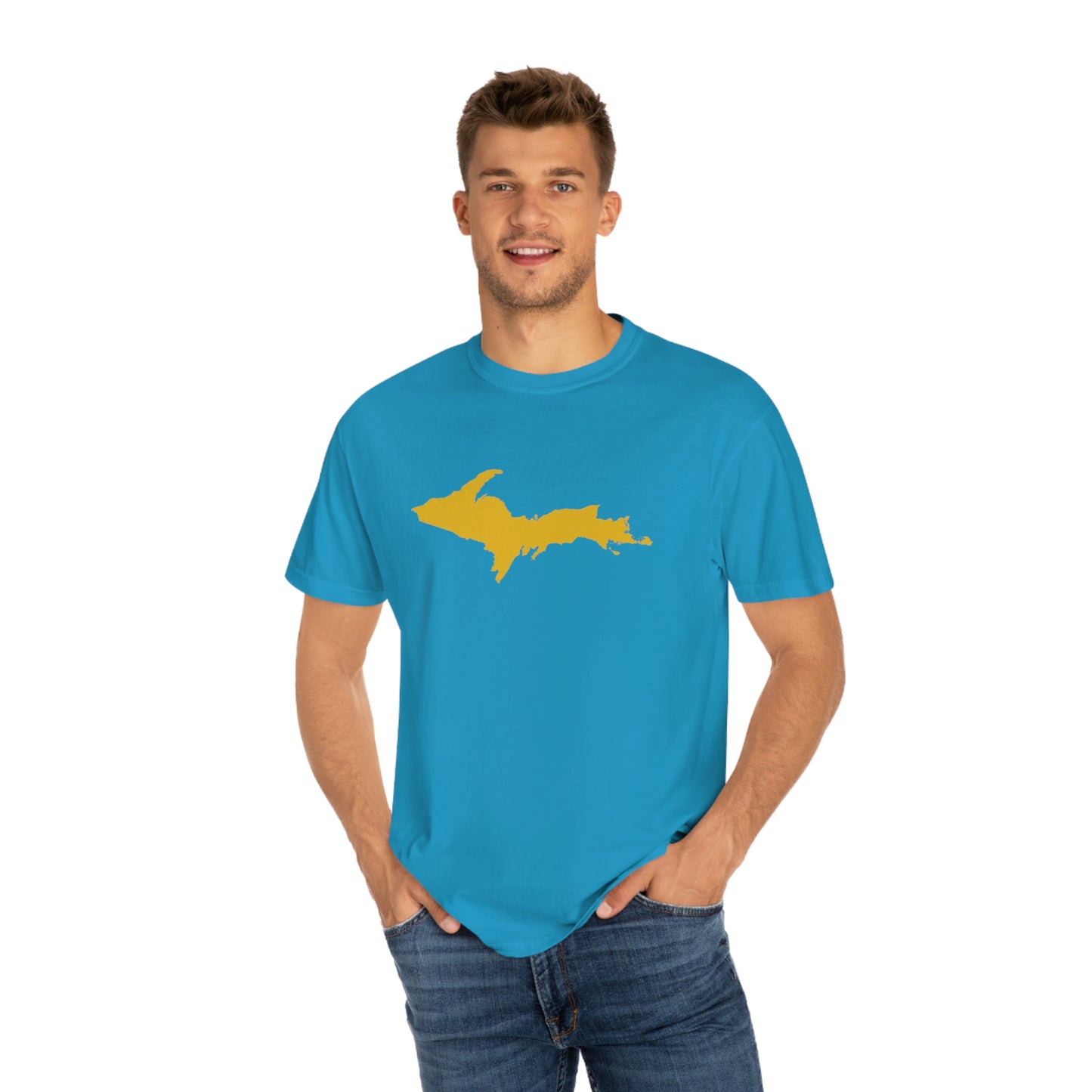 Michigan Upper Peninsula T-Shirt (w/ Gold UP Outline) | Unisex Garment-Dyed