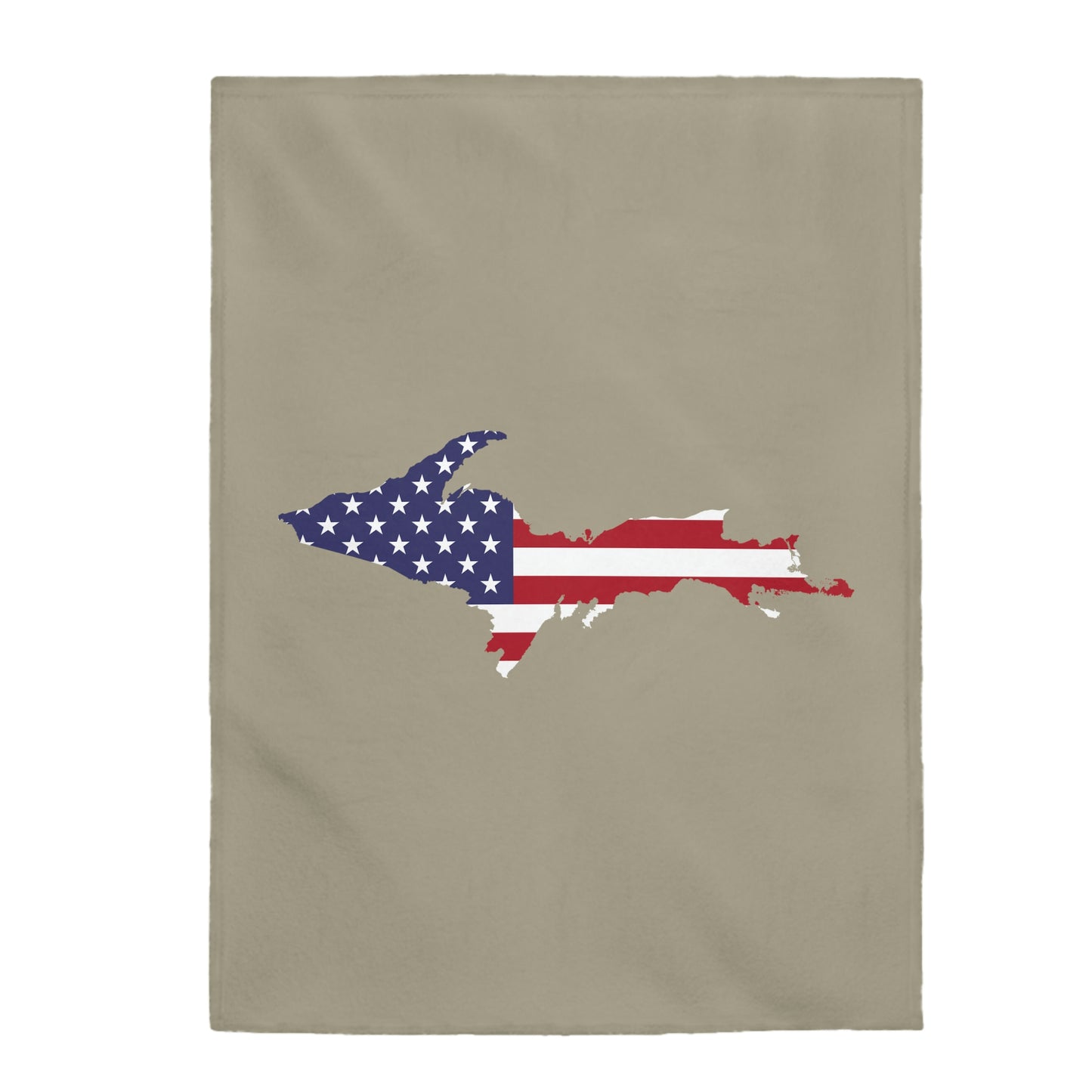 Michigan Upper Peninsula Plush Blanket (w/ UP USA Flag Outline) | Petoskey Stone Beige