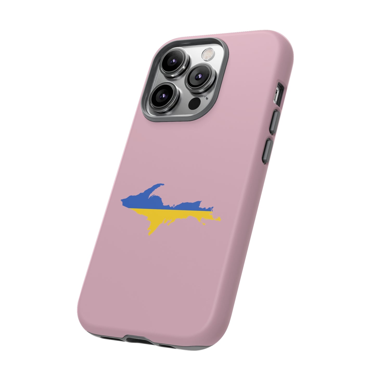 Michigan Upper Peninsula Tough Phone Case (Pink w/ UP Ukraine Flag Outline) | Apple iPhone