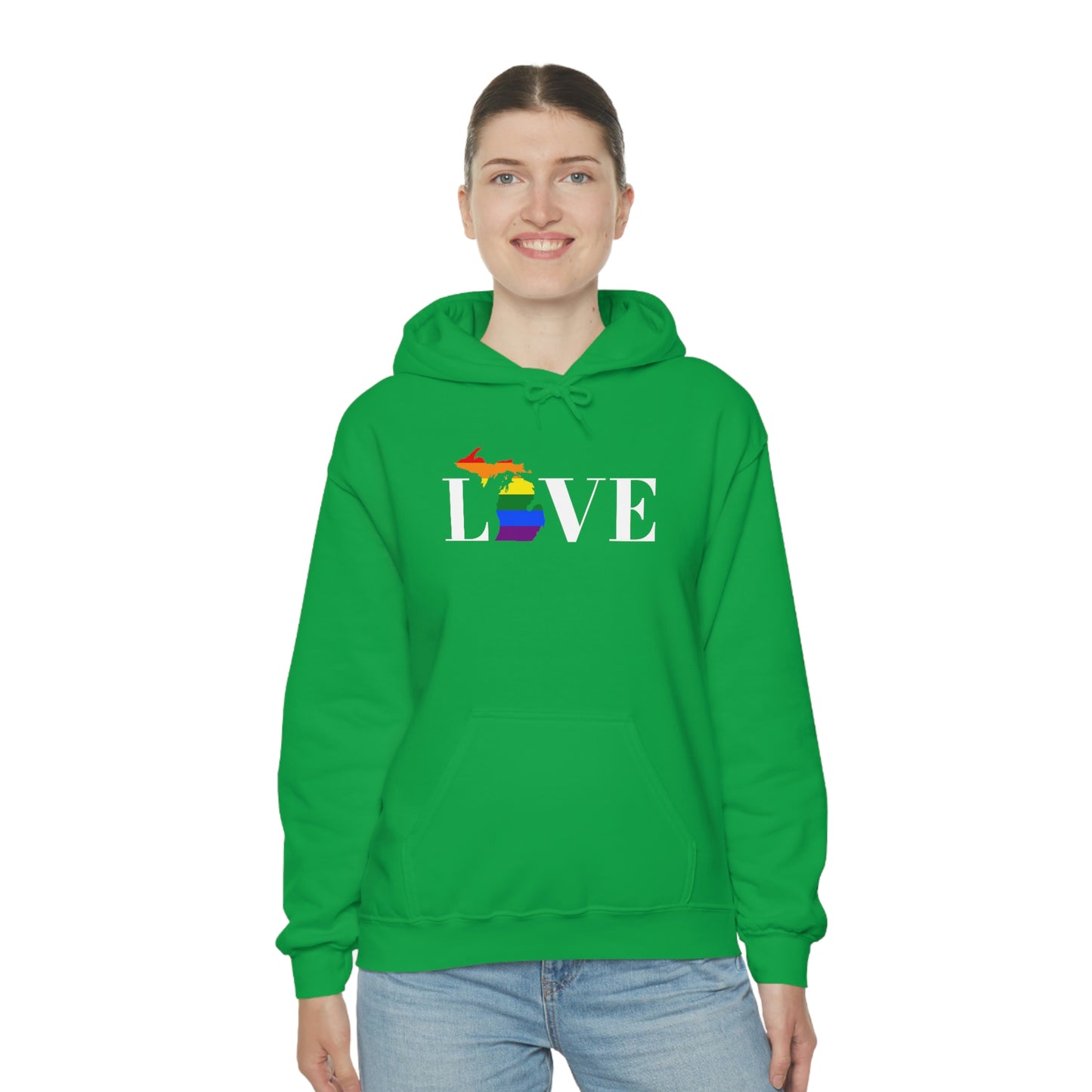 Michigan 'Love' Hoodie (w/LGBTQ Pride Colors) | Unisex Standard