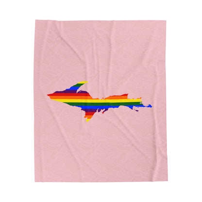 Michigan Upper Peninsula Plush Blanket (w/ UP Pride Flag Outline) | Pale Pink