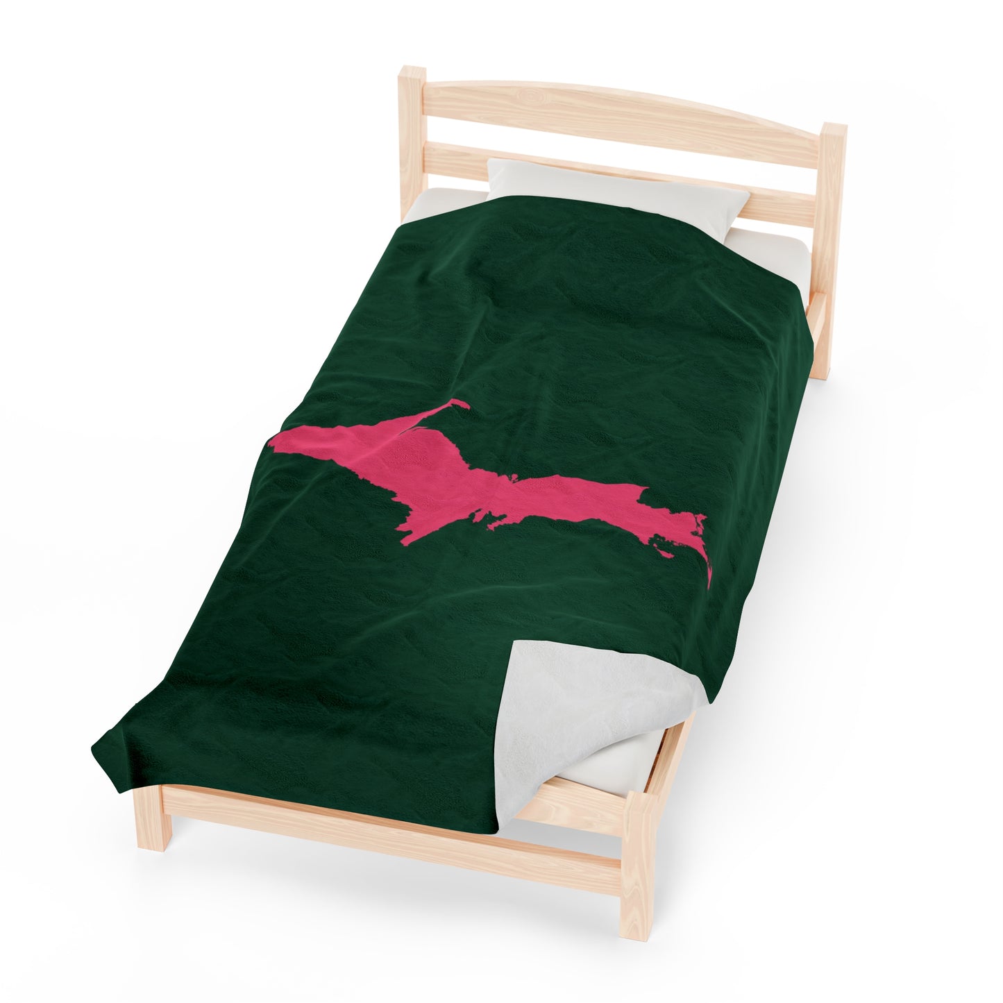 Michigan Upper Peninsula Plush Blanket (w/ Pink UP Outline) | Superior Green