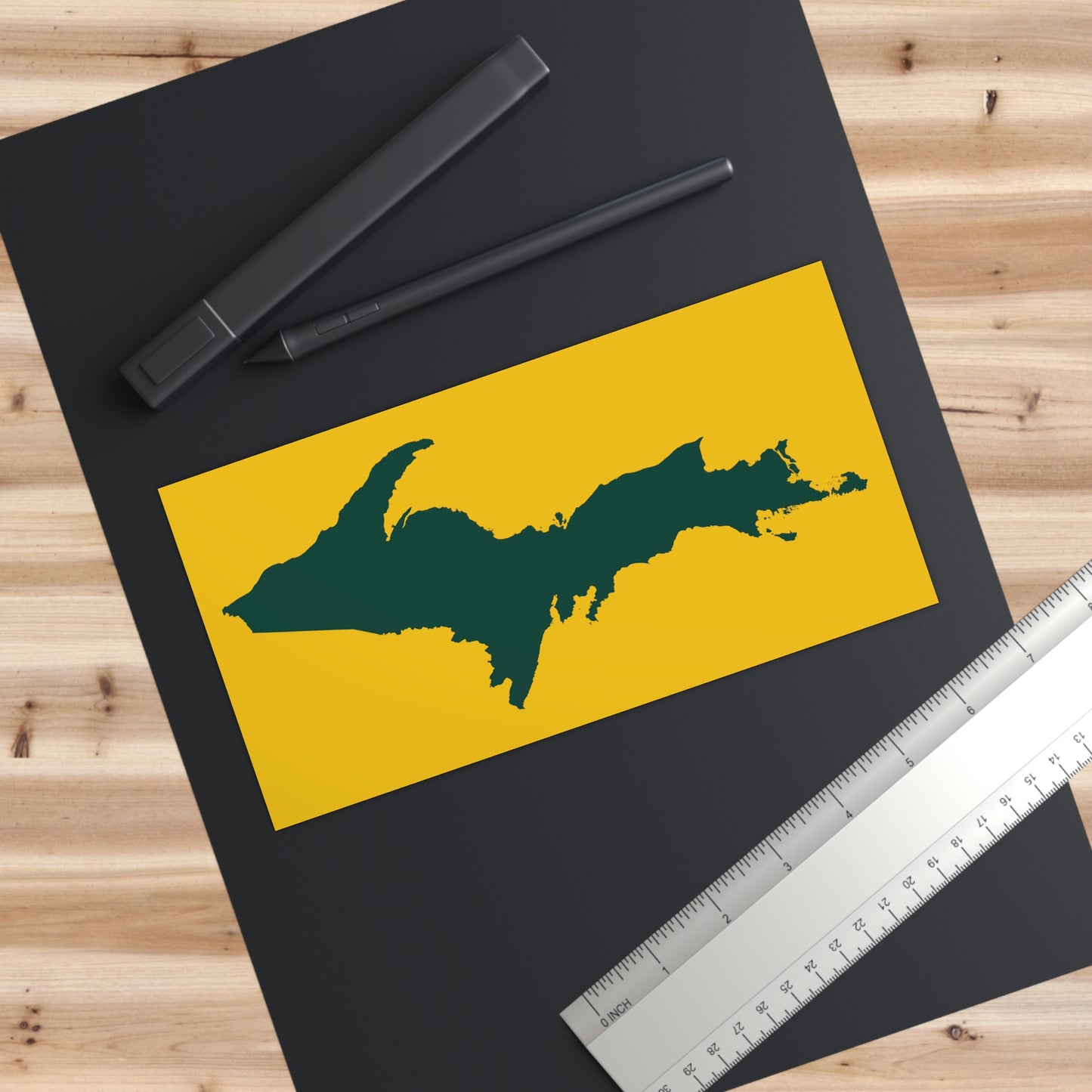 Michigan Upper Peninsula Bumper Sticker (w/ Green UP Outline) | Gold Background