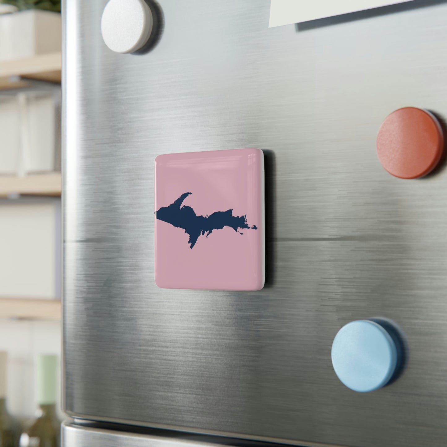 Michigan Upper Peninsula Porcelain Magnet (Pink w/ Navy UP Outline)