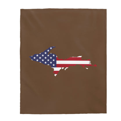 Michigan Upper Peninsula Plush Blanket (w/ UP USA Flag Outline) | Coffee Color