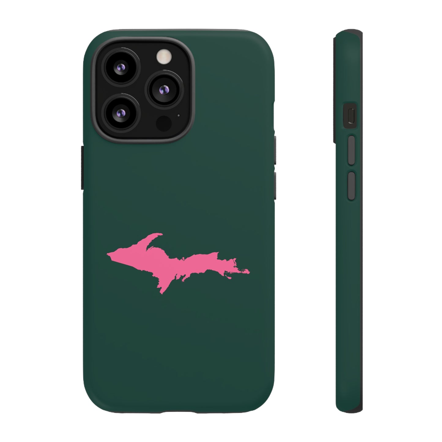 Michigan Upper Peninsula Tough Phone Case (Green w/ Pink UP Outline) | Apple iPhone